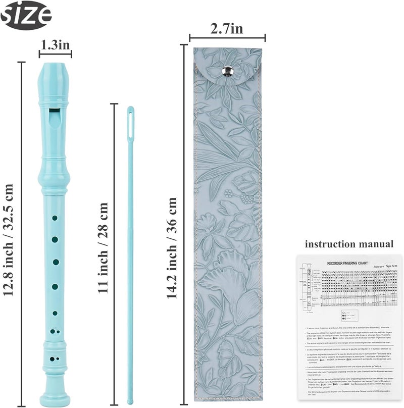 Haecsfl Recorder Instrument for Beginner Adults,8-Hole Soprano Descant Recorder Music Flute with with Cleaning Rod & Leather Case For Home Entertainment(2-Carved Light Blue) - Image 2
